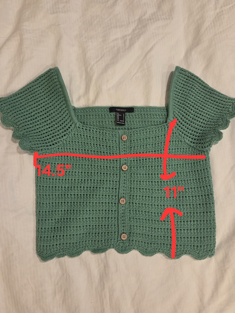 Forever 21 Seafoam Green Crochet Button-Front Cardigan